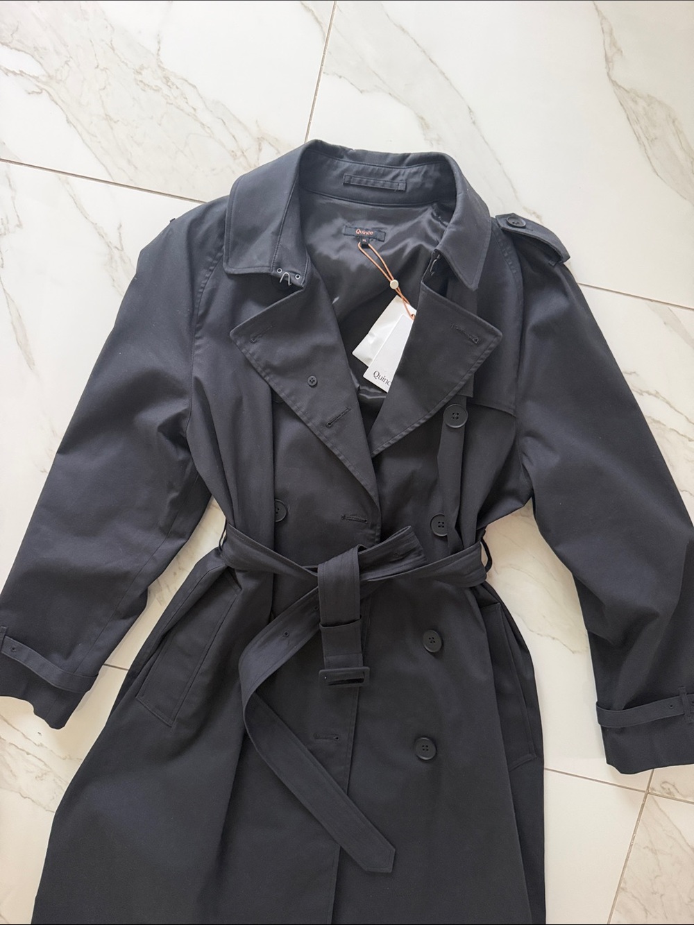 NWT QUINCE Long Trench Coat Organic Cotton Size XL Black - Picture 13 of 17